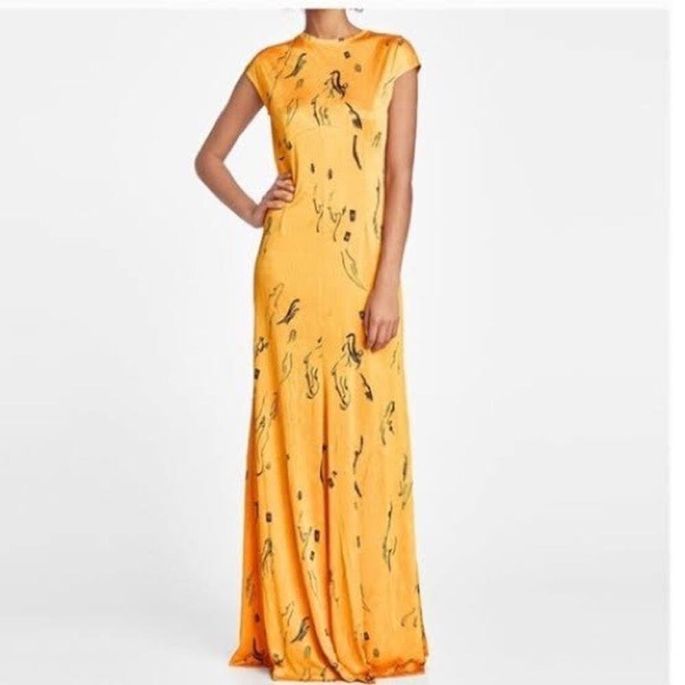 Zara Iconic Zara Yellow Print Maxi Dress Size Small New